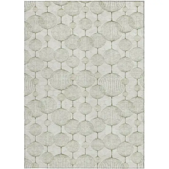 Green And Beige Geometric Washable Indoor Outdoor Area Rug Photo 4
