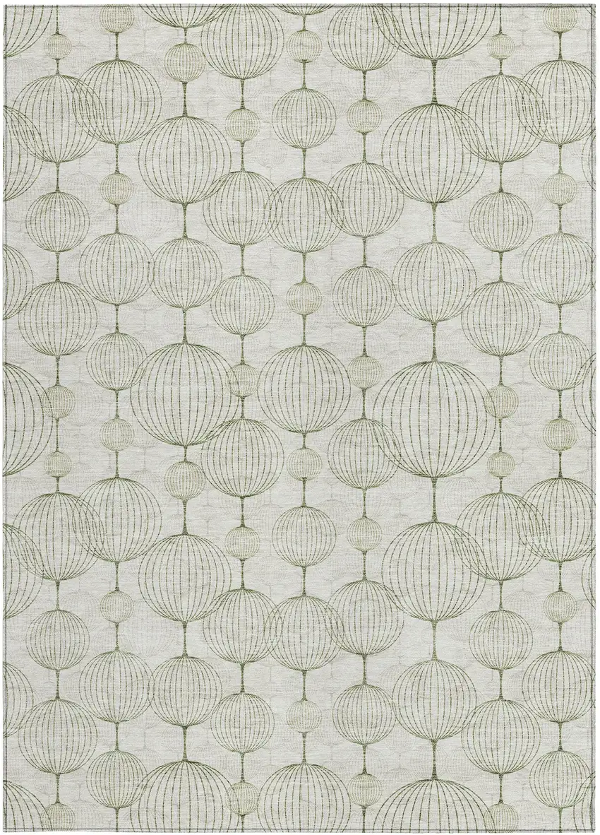 Green And Beige Geometric Washable Indoor Outdoor Area Rug Photo 4