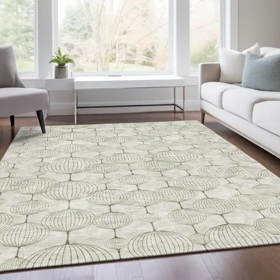 Green And Beige Geometric Washable Indoor Outdoor Area Rug Photo 6