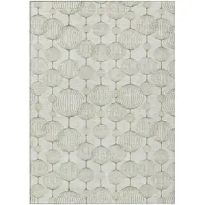 Photo of Green And Beige Geometric Washable Indoor Outdoor Area Rug