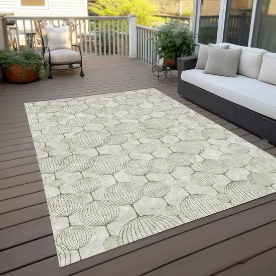 Green And Beige Geometric Washable Indoor Outdoor Area Rug Photo 8