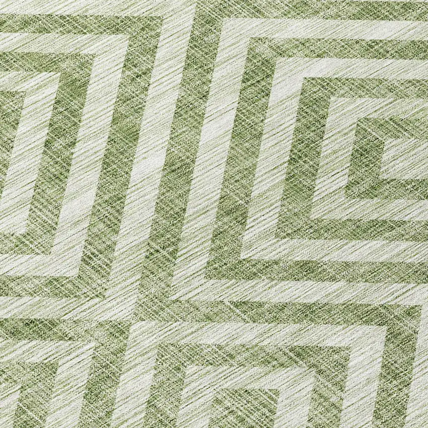 Green And Beige Geometric Washable Indoor Outdoor Area Rug Photo 5