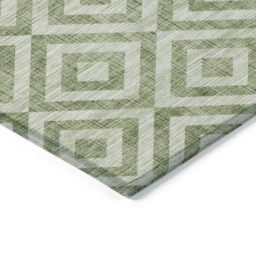 Green And Beige Geometric Washable Indoor Outdoor Area Rug Photo 3