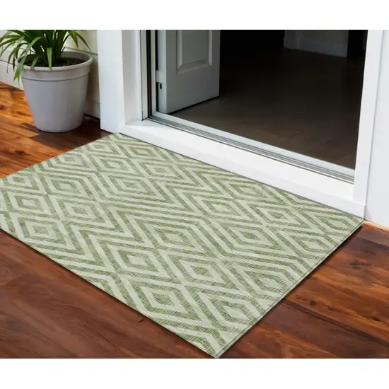 Green And Beige Geometric Washable Indoor Outdoor Area Rug Photo 1