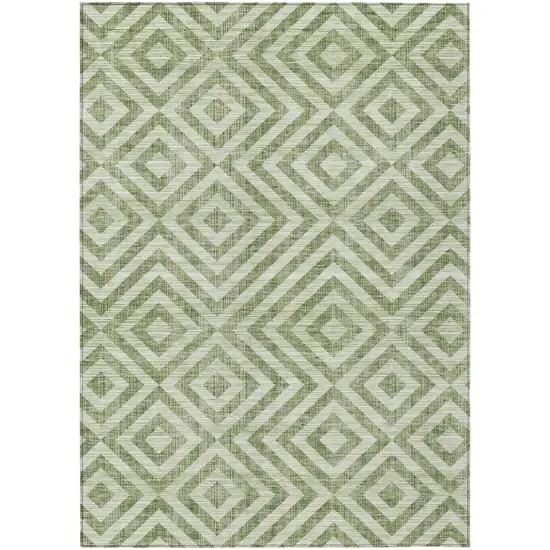 Green And Beige Geometric Washable Indoor Outdoor Area Rug Photo 1