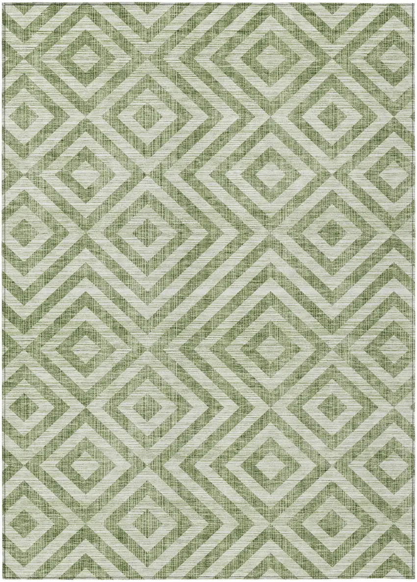 Green And Beige Geometric Washable Indoor Outdoor Area Rug Photo 1