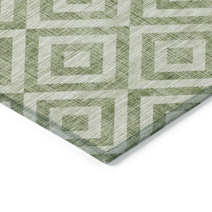 Green And Beige Geometric Washable Indoor Outdoor Area Rug Photo 3