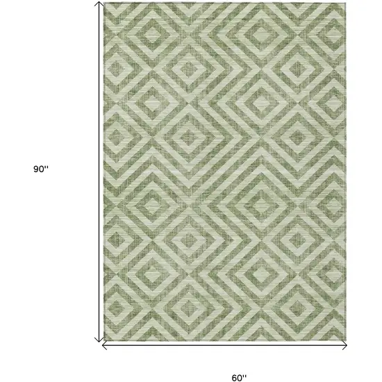 Green And Beige Geometric Washable Indoor Outdoor Area Rug Photo 9