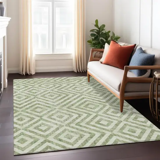 Green And Beige Geometric Washable Indoor Outdoor Area Rug Photo 9