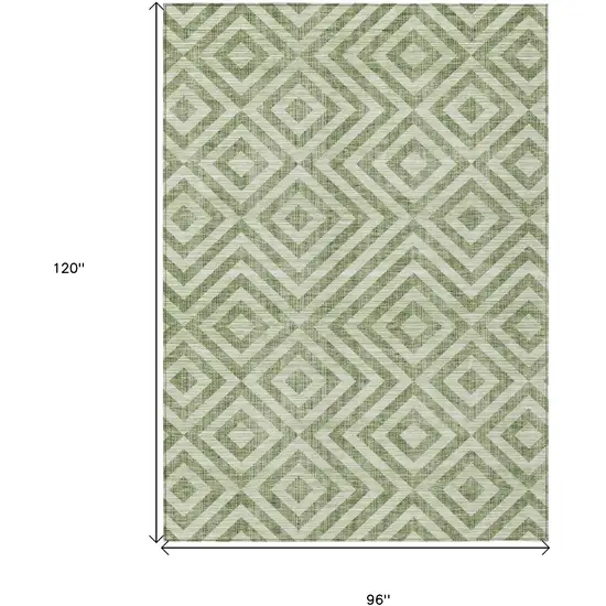 Green And Beige Geometric Washable Indoor Outdoor Area Rug Photo 8