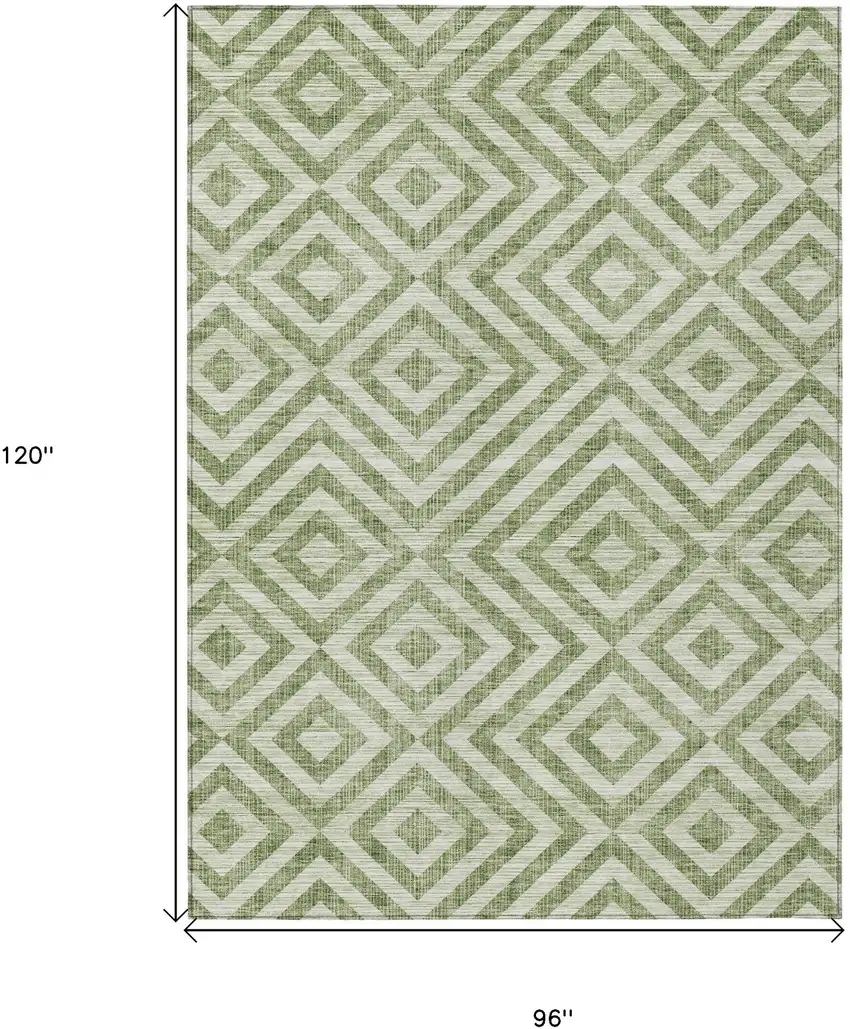 Green And Beige Geometric Washable Indoor Outdoor Area Rug Photo 8