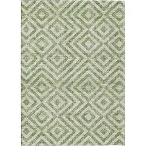 Photo of Green And Beige Geometric Washable Indoor Outdoor Area Rug