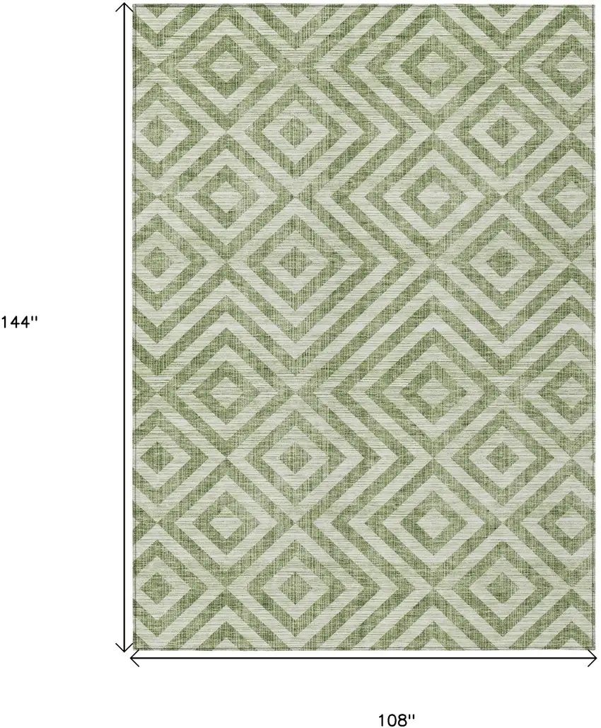 Green And Beige Geometric Washable Indoor Outdoor Area Rug Photo 6