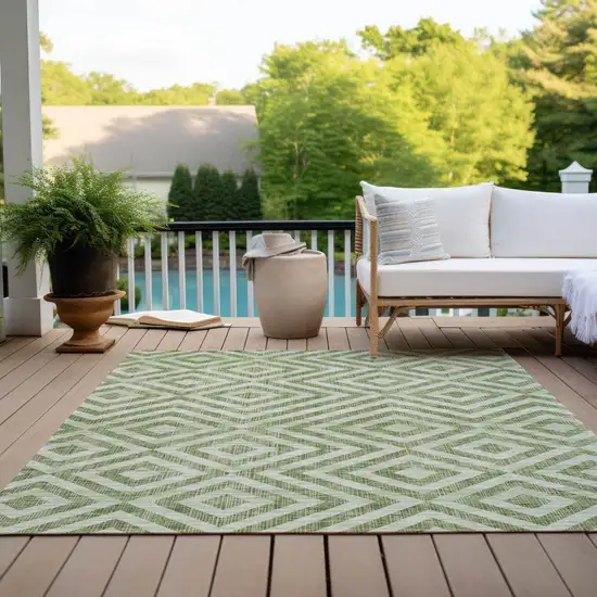 Green And Beige Geometric Washable Indoor Outdoor Area Rug Photo 9
