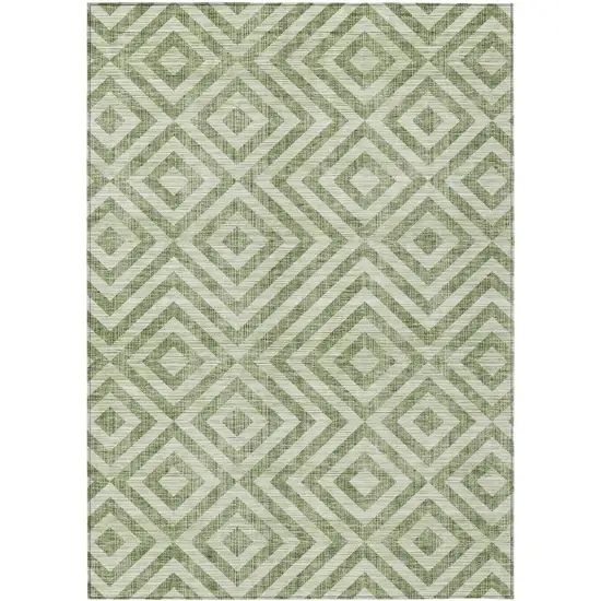 Green And Beige Geometric Washable Indoor Outdoor Area Rug Photo 1