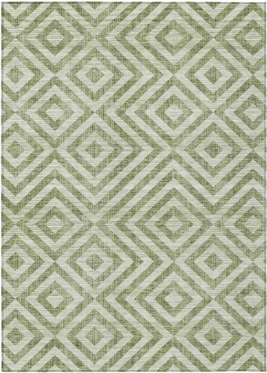 Green And Beige Geometric Washable Indoor Outdoor Area Rug Photo 1