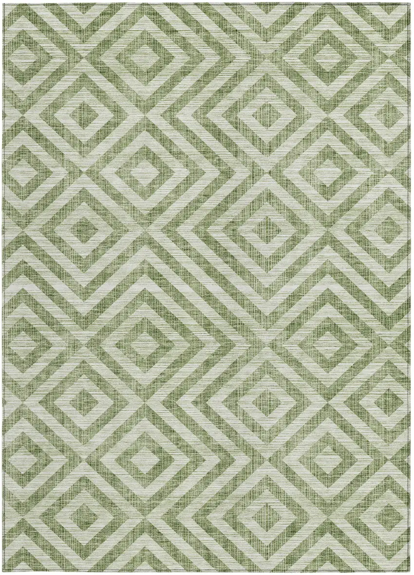 Green And Beige Geometric Washable Indoor Outdoor Area Rug Photo 5