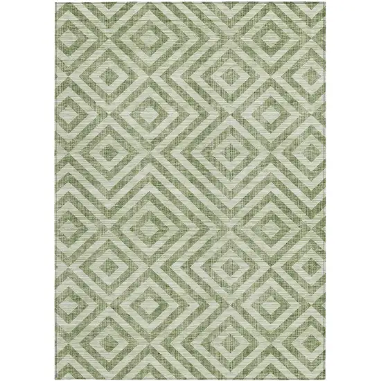 Green And Beige Geometric Washable Indoor Outdoor Area Rug Photo 5