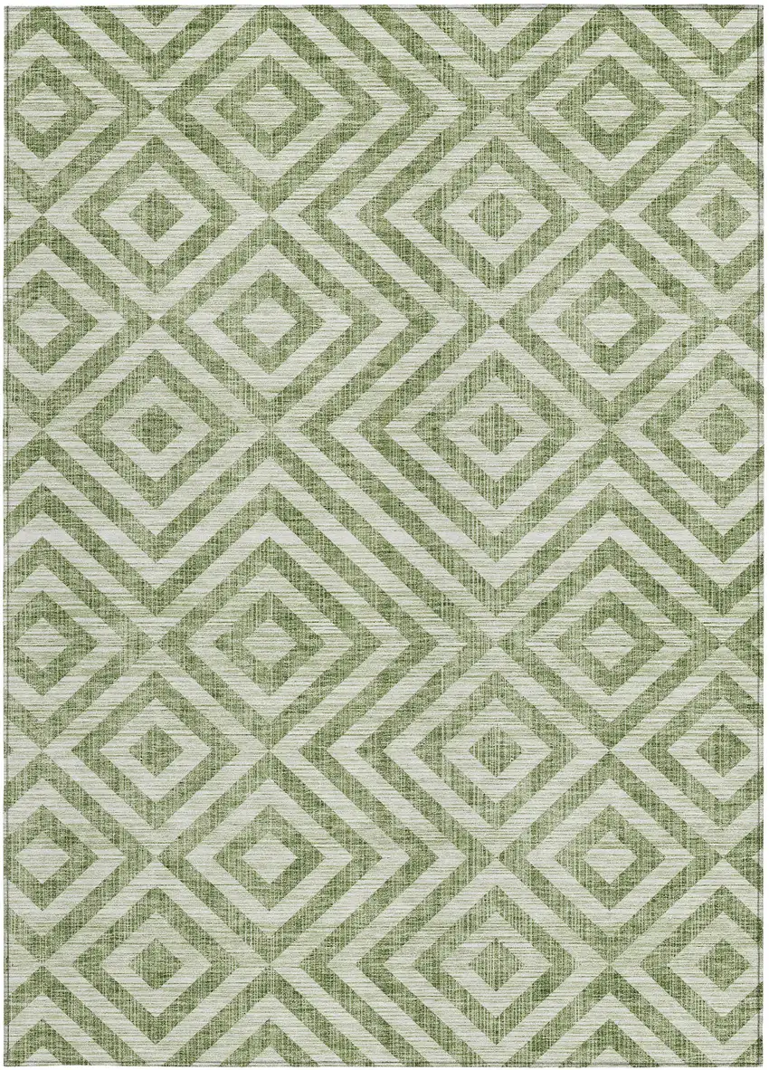 Green And Beige Geometric Washable Indoor Outdoor Area Rug Photo 5
