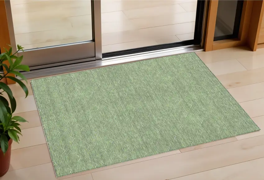 Green And Beige Geometric Washable Indoor Outdoor Area Rug Photo 1