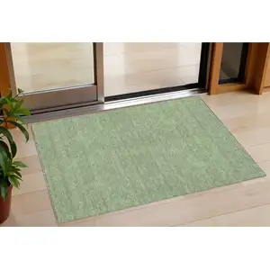 Photo of Green And Beige Geometric Washable Indoor Outdoor Area Rug