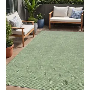 Photo of Green And Beige Geometric Washable Indoor Outdoor Area Rug