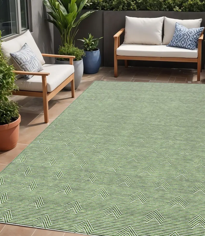 Green And Beige Geometric Washable Indoor Outdoor Area Rug Photo 1