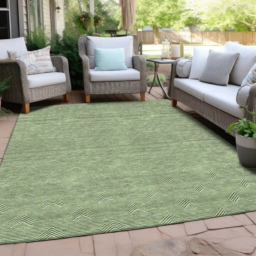 Green And Beige Geometric Washable Indoor Outdoor Area Rug Photo 8