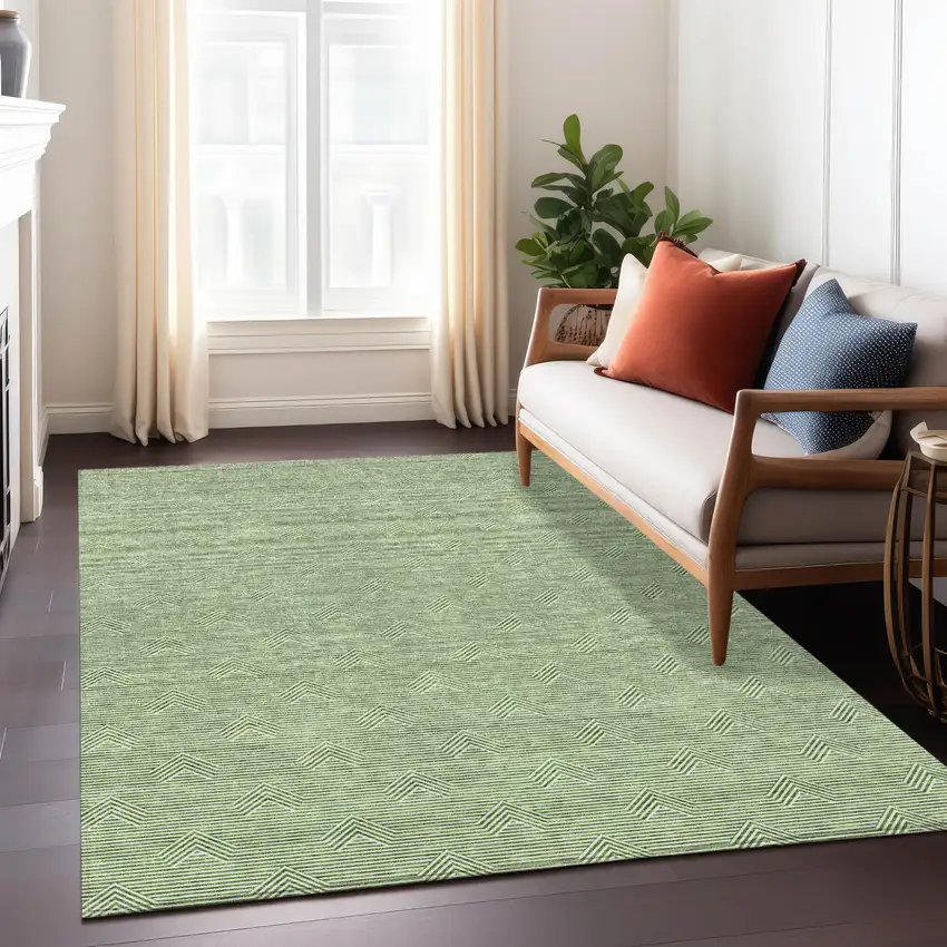 Green And Beige Geometric Washable Indoor Outdoor Area Rug Photo 9