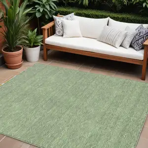 Photo of Green And Beige Geometric Washable Indoor Outdoor Area Rug