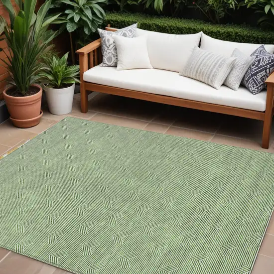 Green And Beige Geometric Washable Indoor Outdoor Area Rug Photo 1