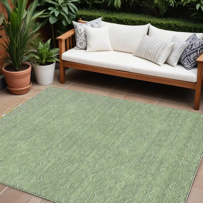 Green And Beige Geometric Washable Indoor Outdoor Area Rug Photo 1