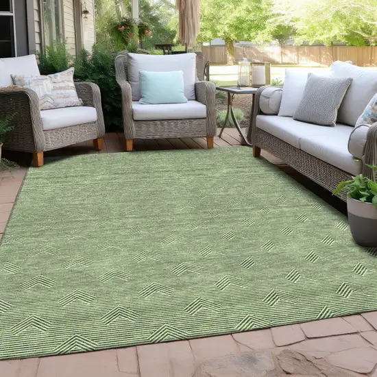 Green And Beige Geometric Washable Indoor Outdoor Area Rug Photo 8