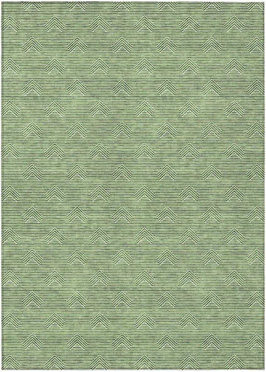 Green And Beige Geometric Washable Indoor Outdoor Area Rug Photo 2