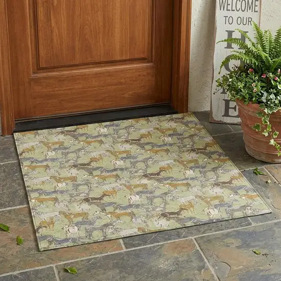 Green And Beige Horse Washable Indoor Outdoor Area Rug Photo 1