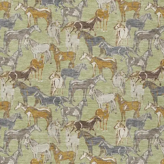 Green And Beige Horse Washable Indoor Outdoor Area Rug Photo 3
