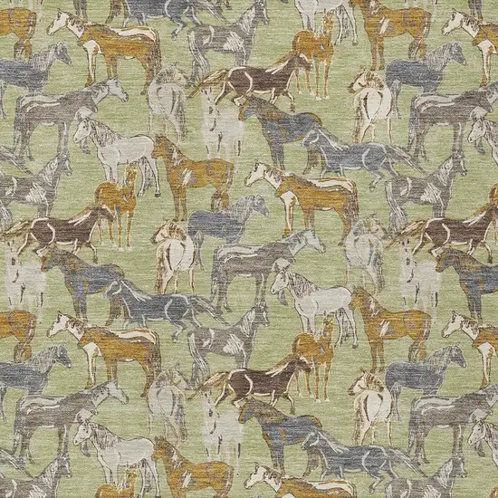 Green And Beige Horse Washable Indoor Outdoor Area Rug Photo 3