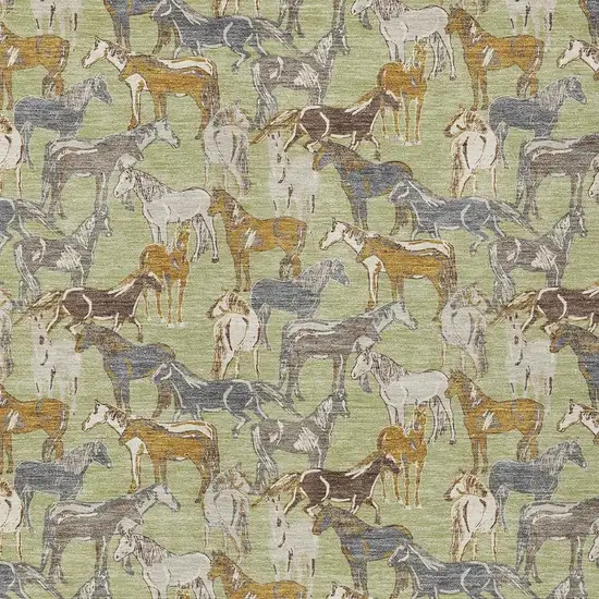 Green And Beige Horse Washable Indoor Outdoor Area Rug Photo 3
