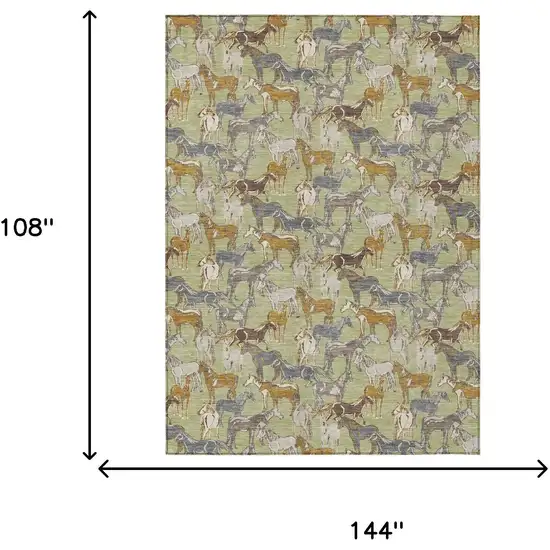 Green And Beige Horse Washable Indoor Outdoor Area Rug Photo 7