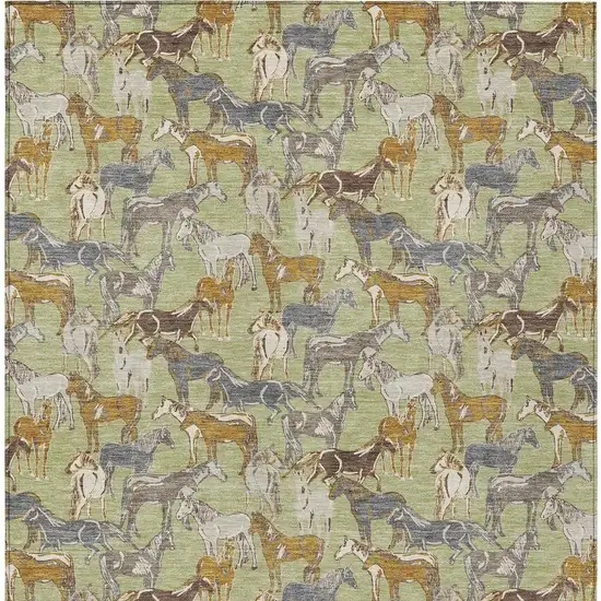 Green And Beige Horse Washable Indoor Outdoor Area Rug Photo 4