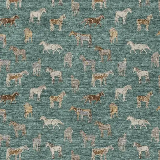 Green And Beige Horse Washable Indoor Outdoor Area Rug Photo 3