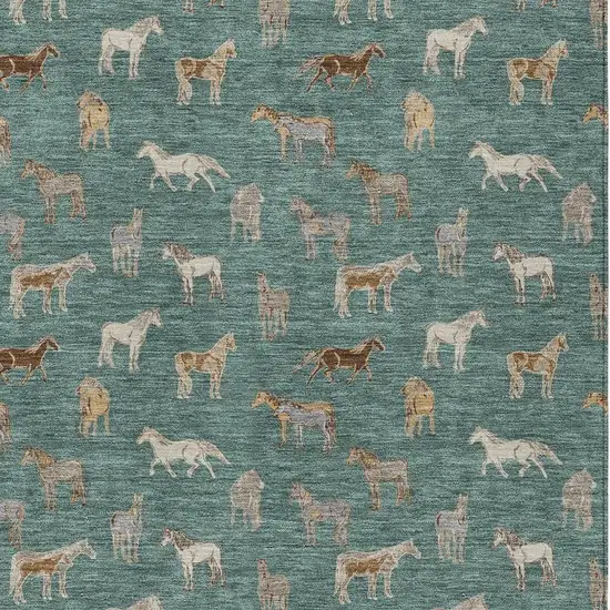Green And Beige Horse Washable Indoor Outdoor Area Rug Photo 3