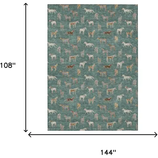 Green And Beige Horse Washable Indoor Outdoor Area Rug Photo 7