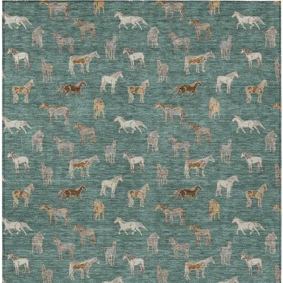 Green And Beige Horse Washable Indoor Outdoor Area Rug Photo 4