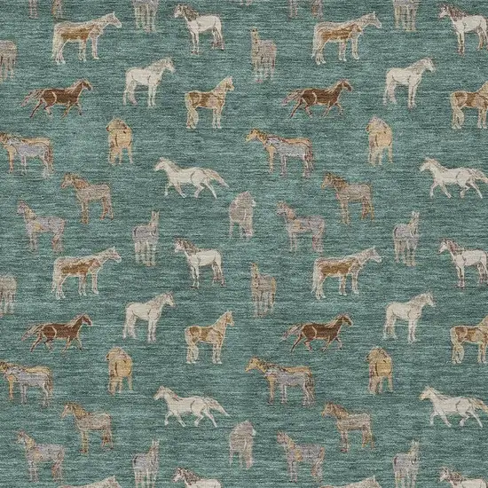 Green And Beige Horse Washable Indoor Outdoor Area Rug Photo 3
