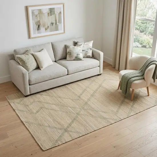 Green And Beige Jute Abstract Hand Woven Area Rug Photo 1
