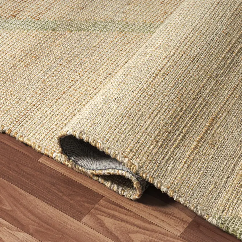 Green And Beige Jute Abstract Hand Woven Area Rug Photo 4