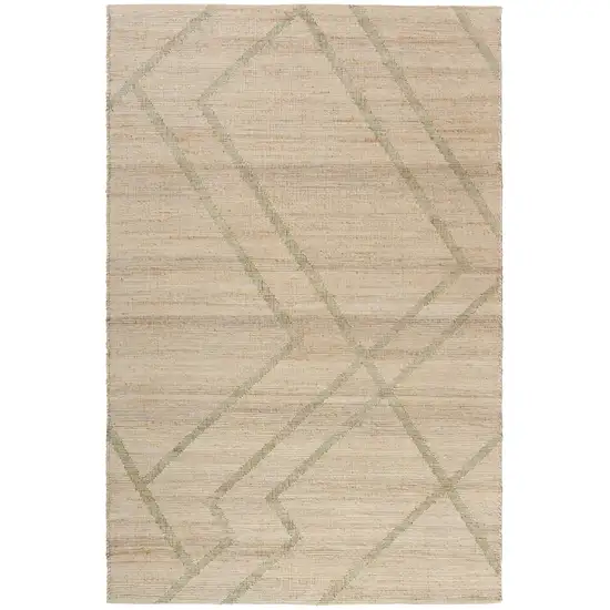 Green And Beige Jute Abstract Hand Woven Area Rug Photo 2