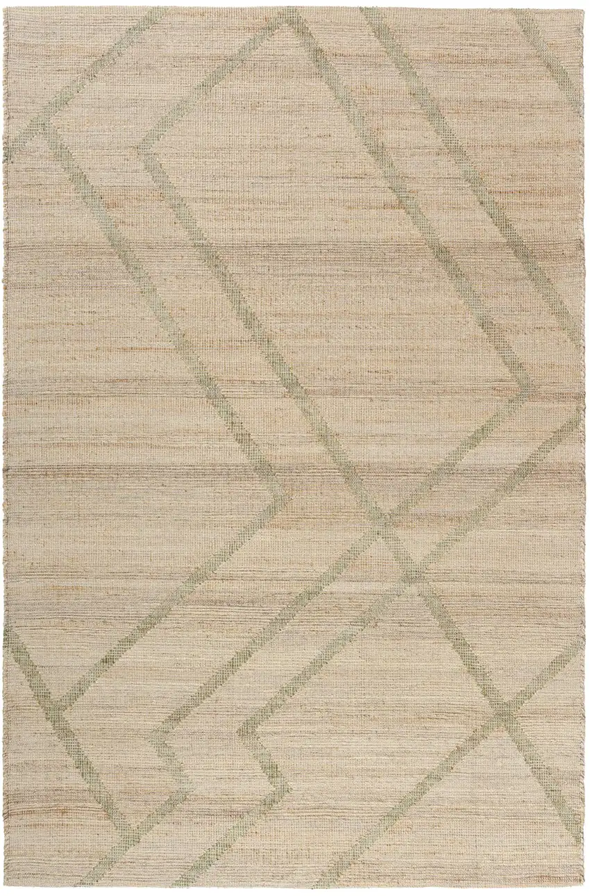 Green And Beige Jute Abstract Hand Woven Area Rug Photo 2