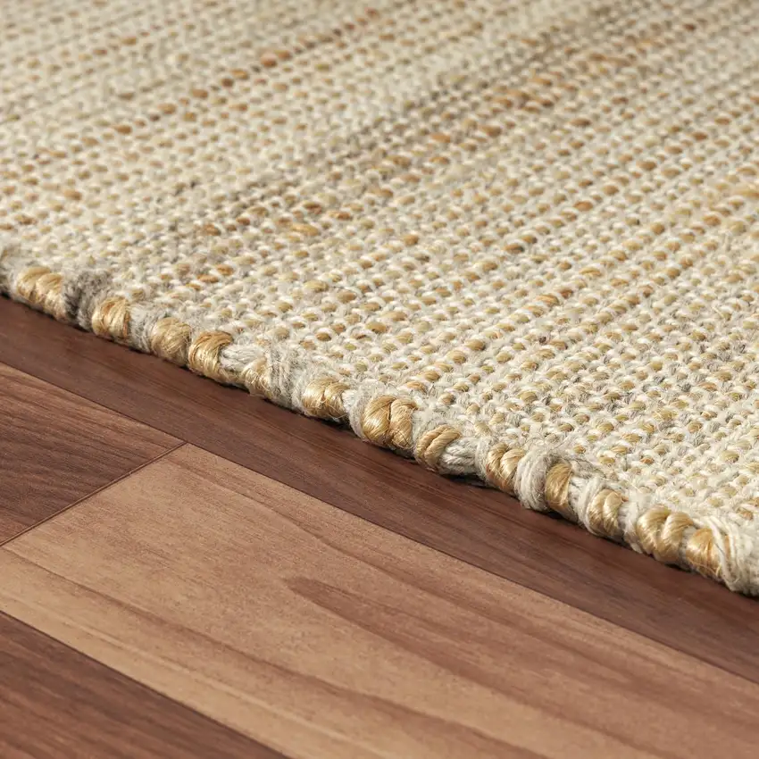 Green And Beige Jute Abstract Hand Woven Area Rug Photo 3